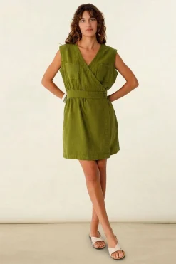 Robe en lin et coton bio | vert "vestido maddi - dark green"
