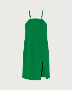 Robe fendue verte en coton bio - clover green mia dress