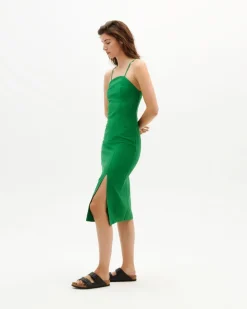 Robe fendue verte en coton bio - clover green mia dress