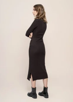 Robe longue côtelée en coton bio | noir 