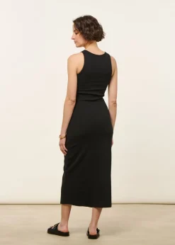 Robe longue côtelée en coton bio | noir 