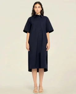 Robe longue en coton bio | marine "medes - navy"