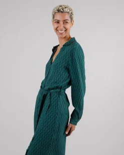 Robe longue en tencel | imprimé vert "sunflower vneck long sleeve dress navy"