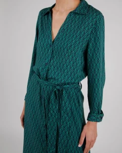 Robe longue en tencel | imprimé vert 