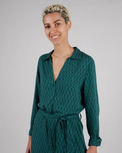 Robe longue en tencel | imprimé vert 