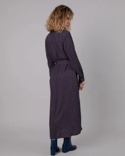 Robe longue à motifs en ecovero | multicolore "lips vneck long sleeve dress prune"