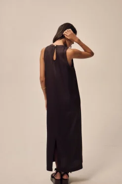 Robe longue satinée en matière upcyclée | marron "adid - marron"