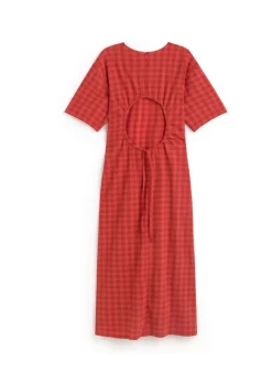 Robe longue seersucker en coton bio | rouge "red checks seersucker kina dress - red"
