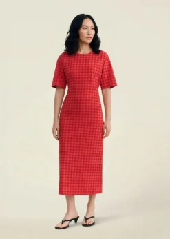 Robe longue seersucker en coton bio | rouge 