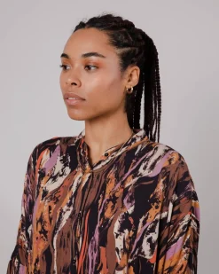Robe manches longues à motif en ecovero | mulicolore "etna oversize mao dress brown"