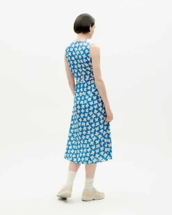 Robe midi à motifs en ecovero | bleu 