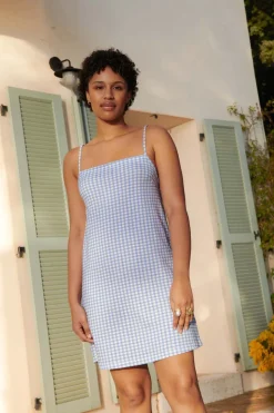 Robe mini coton bio | vichy provence - bleu