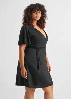 Robe portefeuille en tencel | noir "wrap dress kungshamn black"