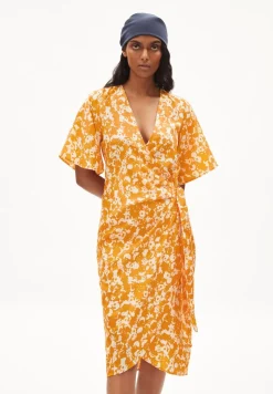 Robe portefeuille orange à motifs en tencel - nataale mangorange