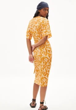Robe portefeuille orange à motifs en tencel - nataale mangorange