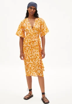 Robe portefeuille orange à motifs en tencel - nataale mangorange