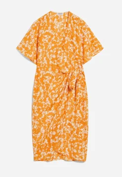 Robe portefeuille orange à motifs en tencel - nataale mangorange