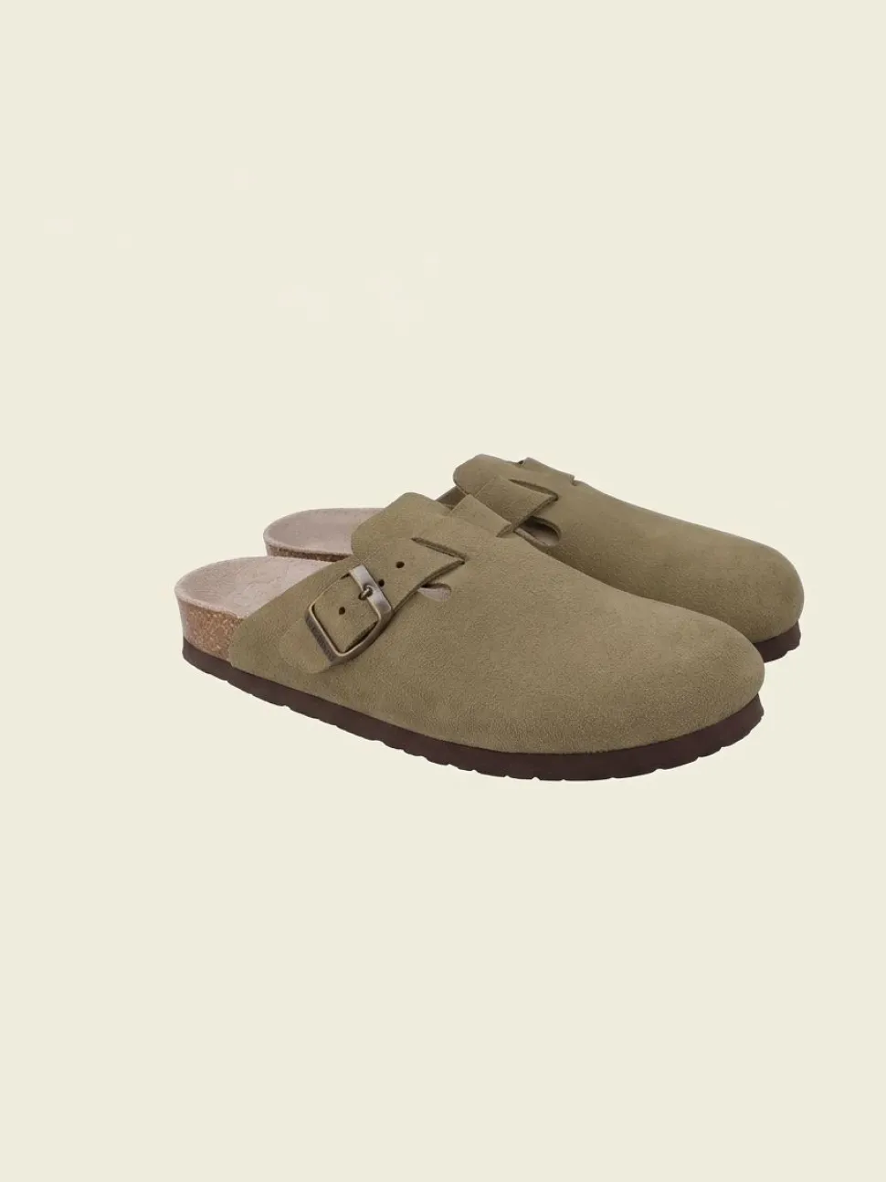 Sabots en cuir certifié | marron "riva velour kaki"