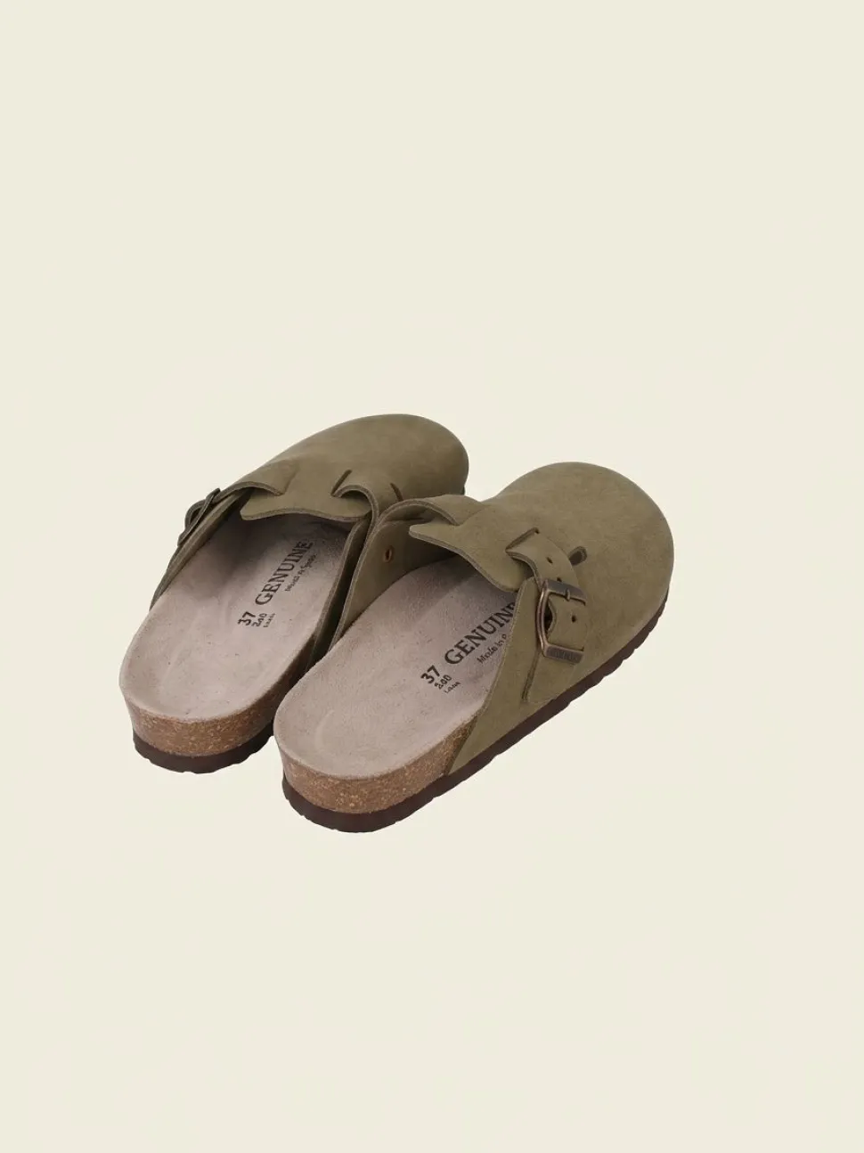 Sabots en cuir certifié | marron "riva velour kaki"