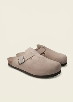 Sabots en cuir certifié | marron "riva velour taupe"