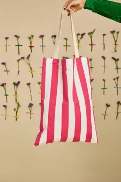 Sac cabas en coton bio | rayé "équilibre - framboise / vanille"