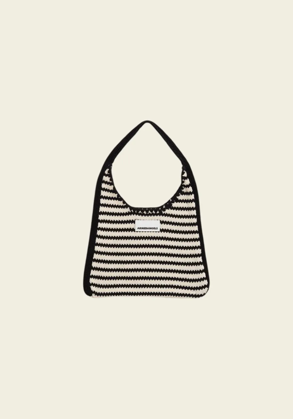 Sac cabas en maille en coton bio | noir et blanc "tote bag knit w - undyed-black"
