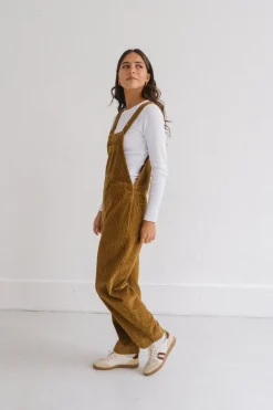 Salopette velours en coton bio | camel "light oak corduroy luz jumpsuit - brown"