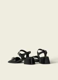Sandales boucles à talons allure en cuir certifié | noir "ines black"
