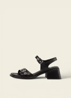 Sandales boucles à talons allure en cuir certifié | noir 