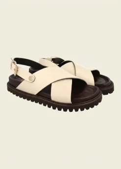 Sandales en cuir certifié | blanc "melen embossed leather chalk" new