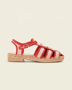 Sandales en cuir certifié et jute | bicolore "sativa rous - red"