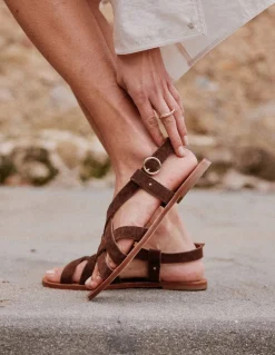Sandales en cuir certifié | marron "lisa - cuir cognac"