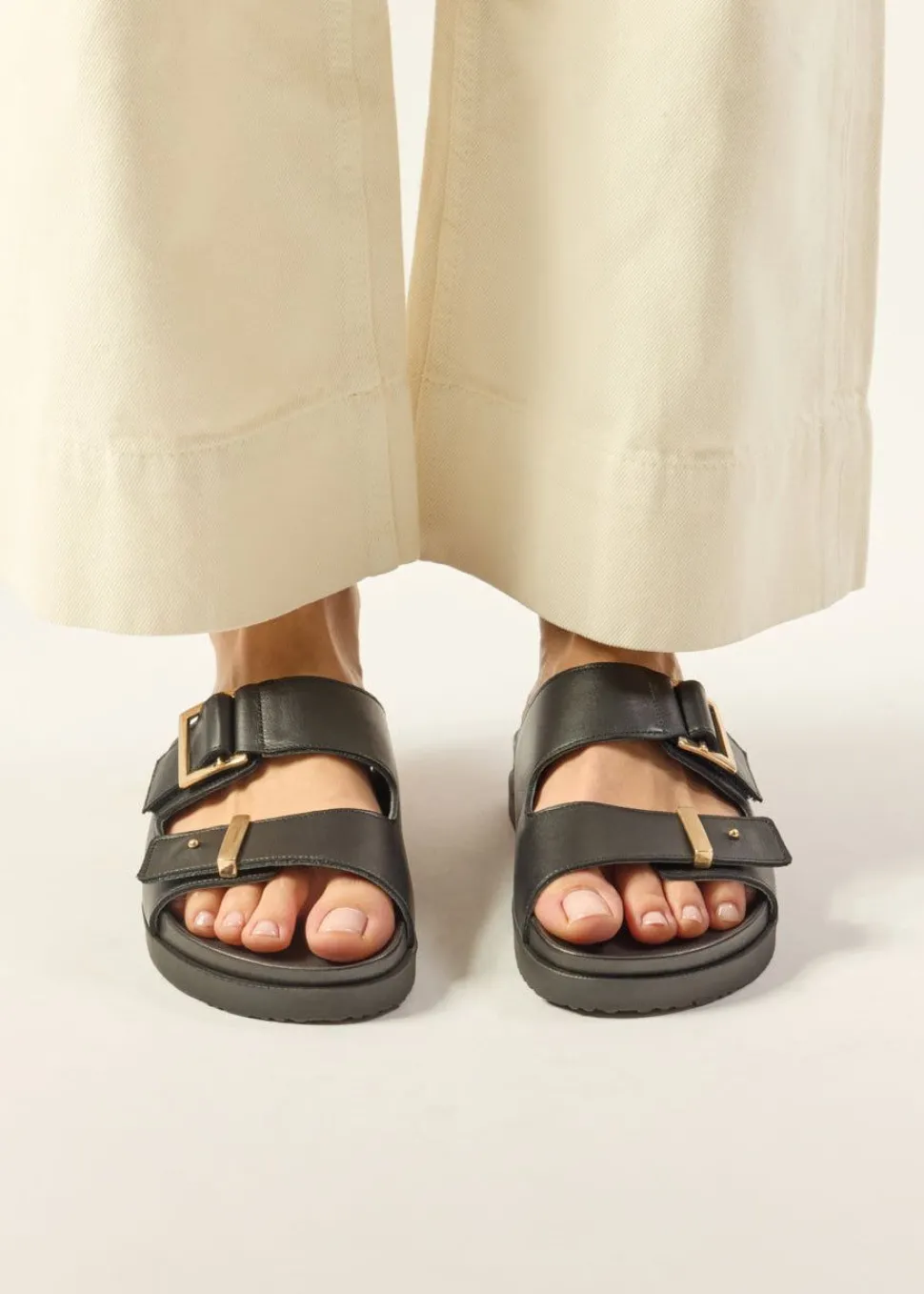 Sandales en cuir certifié | noir "ampio - cuir noir"