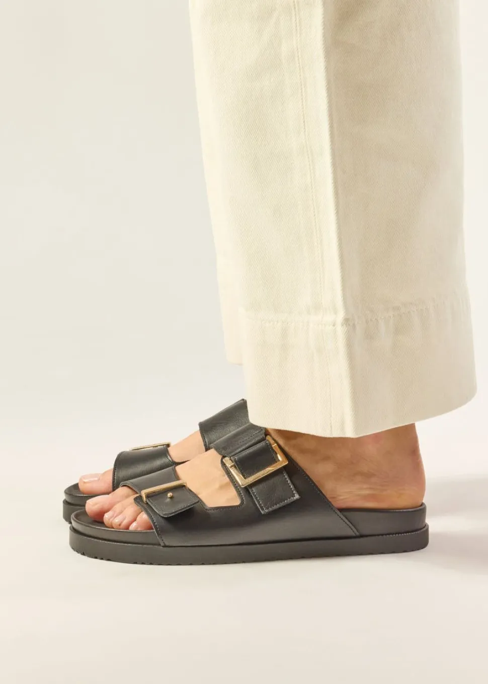 Sandales en cuir certifié | noir "ampio - cuir noir"