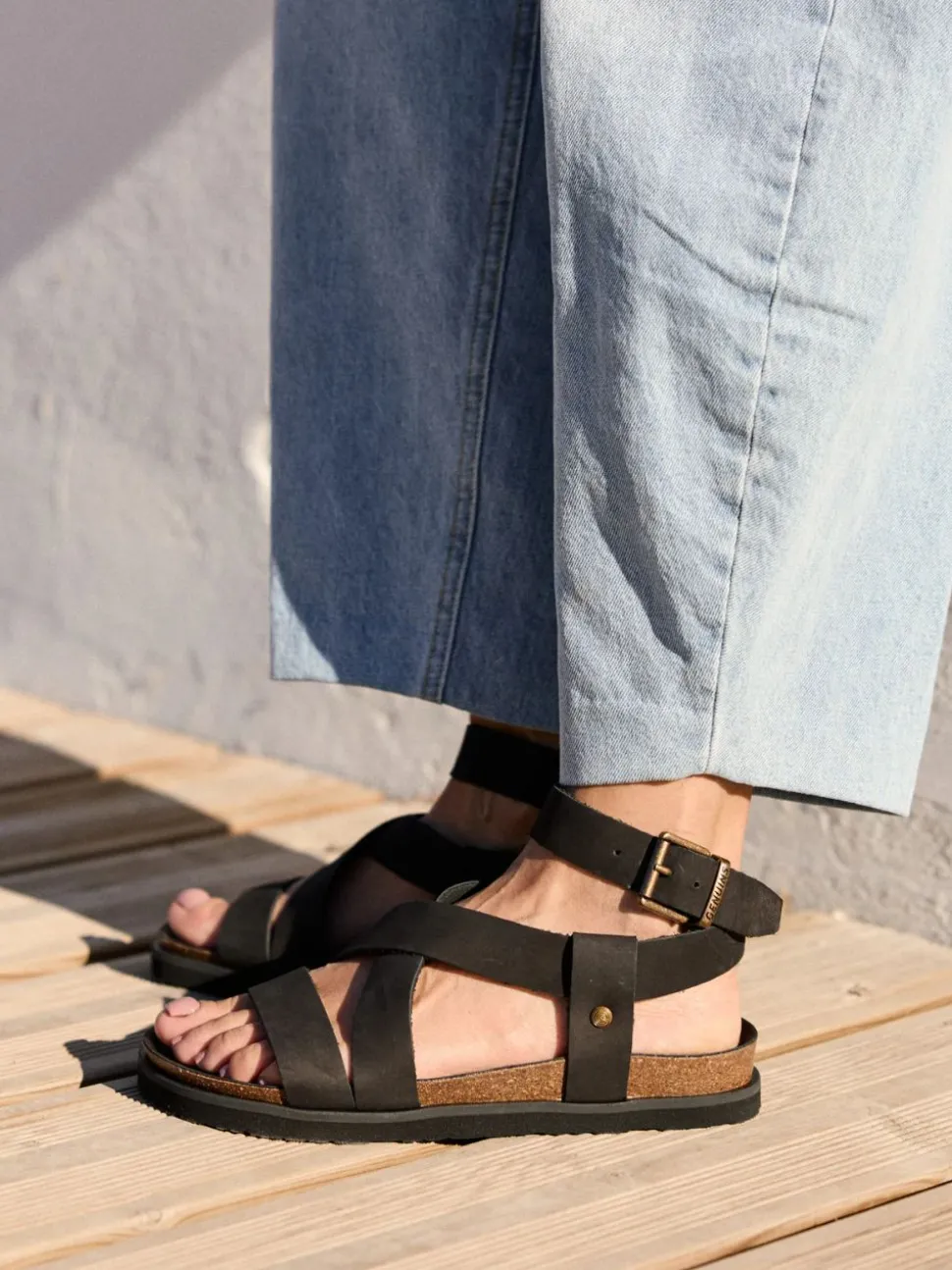 Sandales en cuir certifié | noir "zaha nubuck black"