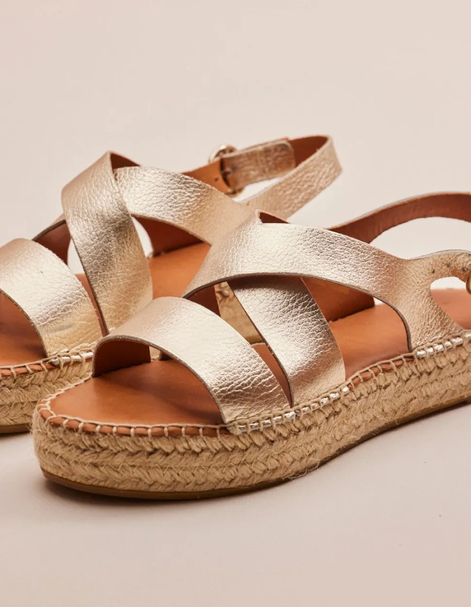 Sandales en cuir grainé | beige "chantal champagne grained leather"