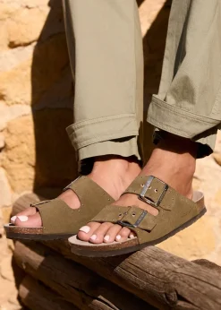 Sandales kaki en cuir certifié | kaki "honolulu lead velour kaki"