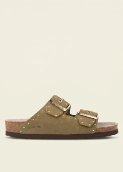 Sandales kaki en cuir certifié | kaki 