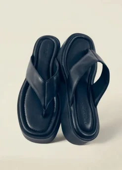Sandales plateforme en cuir certifié | noir 