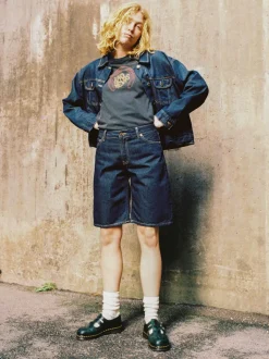 Short bermuda denim en coton bio | bleu "meja denim shorts rinse dark blue"