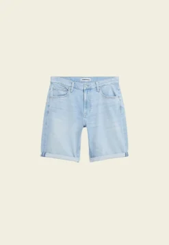 Short denim ajusté en coton bio et chanvre | bleu clair 