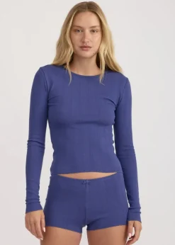 Short de pyjama en coton bio | bleu "pointelle shorts - eclipse"