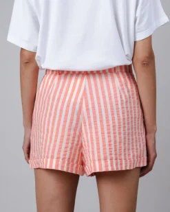 Short en coton bio et recyclé | rayé rose "stripes belted shorts vermillion red"