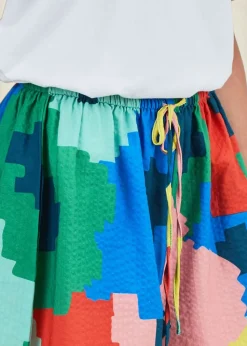 Short en seersucker coton bio et lyocell "maxi flower bali loose shorts - blue"