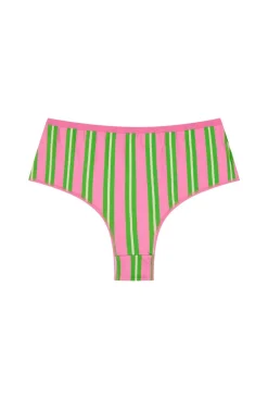 Shorty tanga coton bio | rayures vert et rose