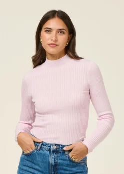 Sous-pull côtelé en coton biologique | rose pâle "alaania knit sweater - pink mist"