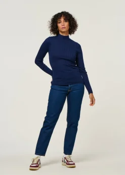 Sous-pull côtelé en coton biologique | bleu "alaania - tinted navy"