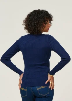 Sous-pull côtelé en coton biologique | bleu 
