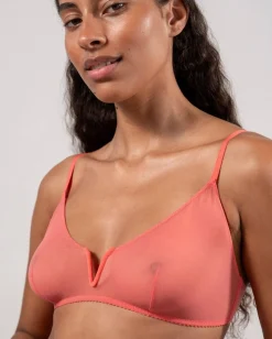 Soutien-gorge en matière recyclée | orange "mesh v-balconette - coral"