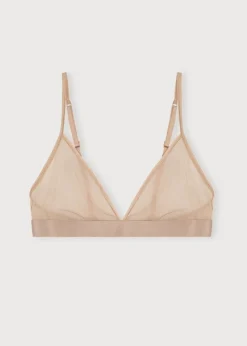 Soutien-gorge en nylon recyclé | marron "mesh triangle bralette - hazelnut"